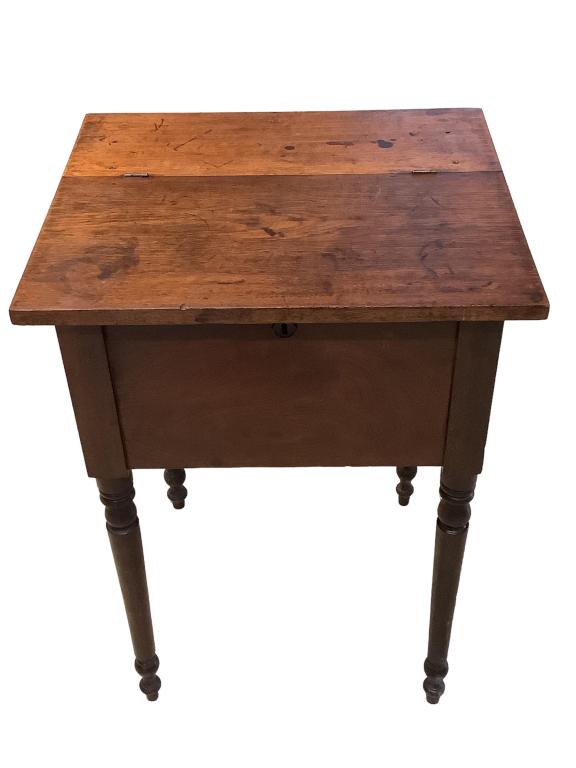 Mixed Woods Spice Desk: Late 18th C, Newer oak top and desk interior interior, cherry and oak 32T x 23.5W x 20.5D