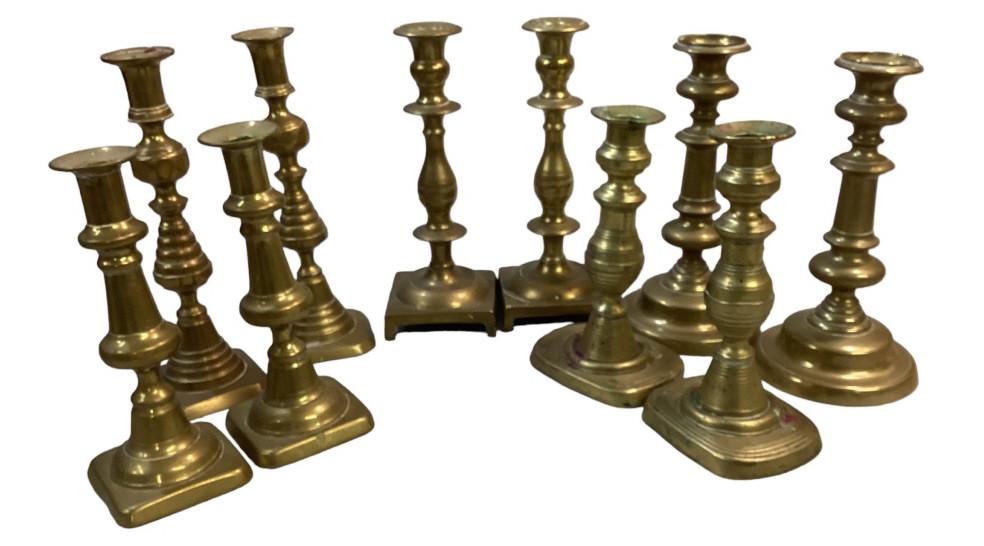 Five Pair Brass Candlesticks (1 of 5)