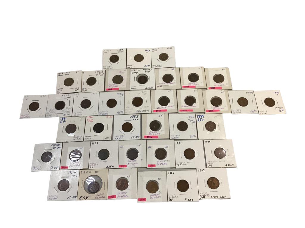 Thirty Nine Indian Head One Cent Coins (1 of 8)