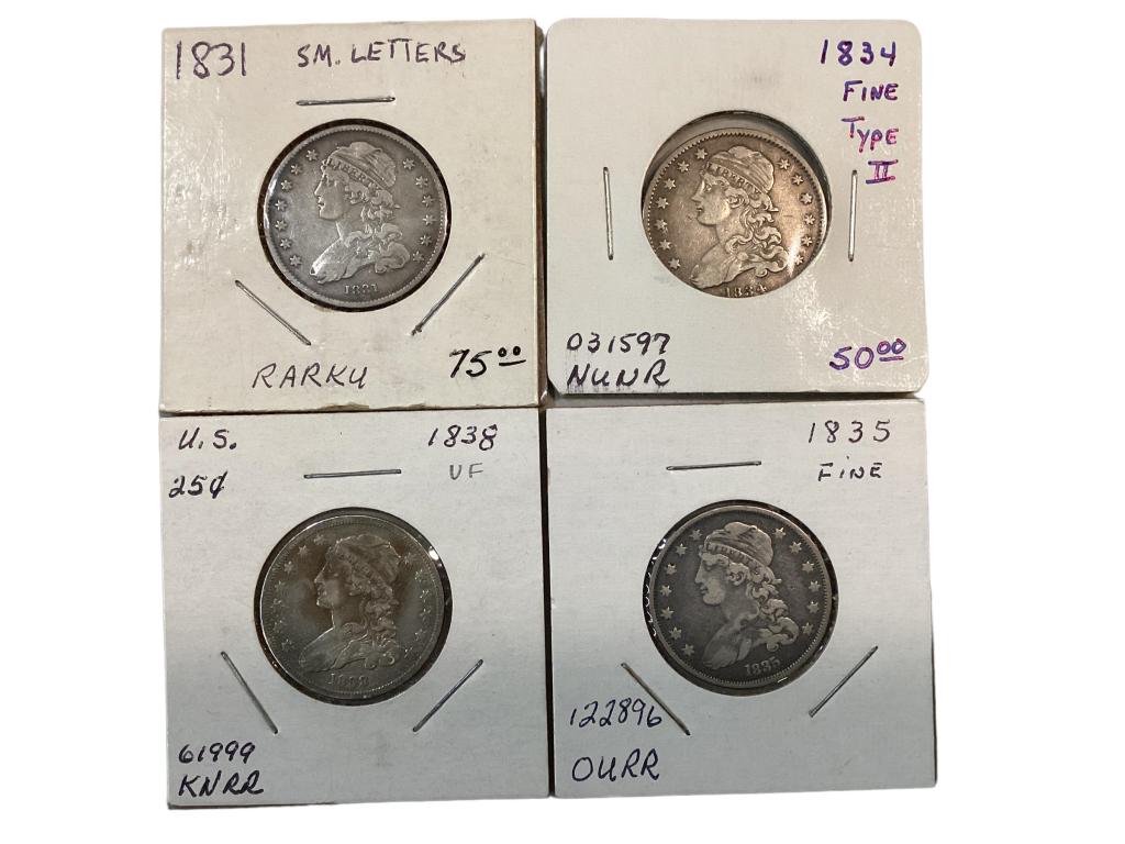 Four Capped Bust Liberty Quarter Coins (1 of 8)