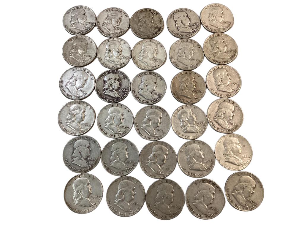 Thirty Ben Franklin Silver Half Dollars (1 of 4)