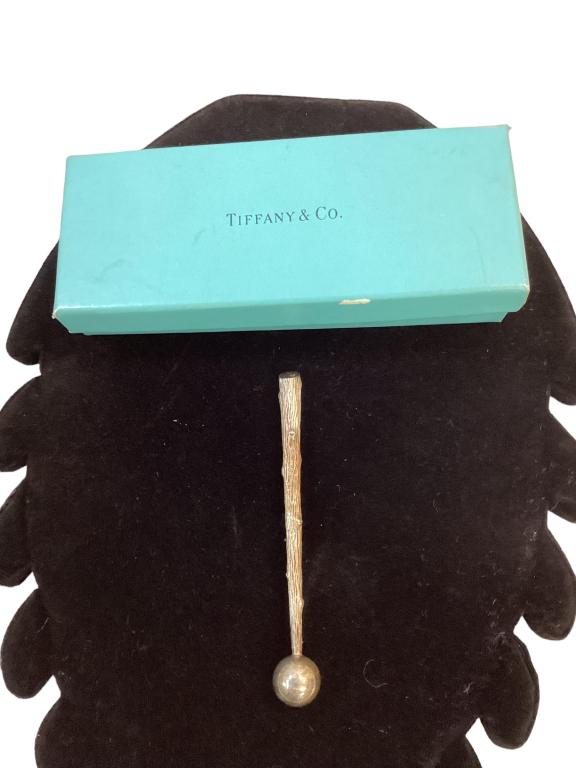 Tiffany and Co. Sterling Muddler: Tree Branch Drink muddler, 4 inches long, with Classic Tiffany Blue Box, monogram M and stamped as Tiffany and Co. sterling