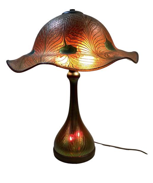 Charles Lotton Red Peacock Art Glass Lamp (1 of 6)