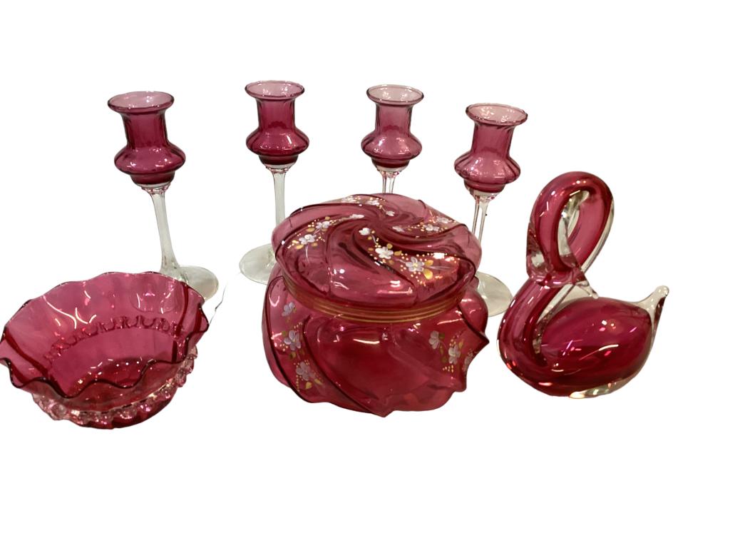 Collection of Cranberry Blown Glass (1 of 6)