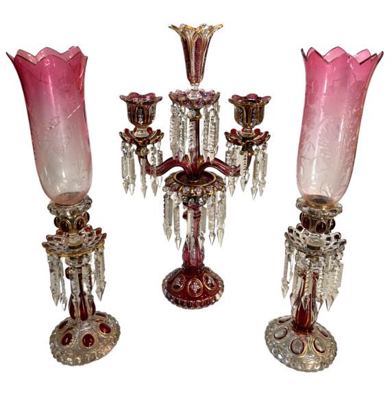 Bohemian Cranberry Glass Lusters and Candelabra (1 of 9)