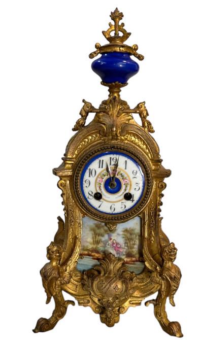 Antique French Dore Bronze Porcelain Mantle Clock (1 of 7)