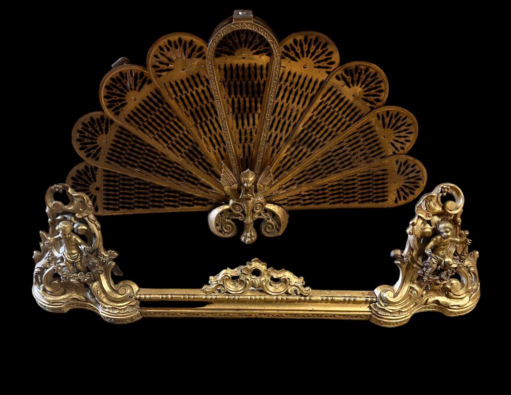 Elegant Brass Chenets & Peacock Screen (1 of 5)