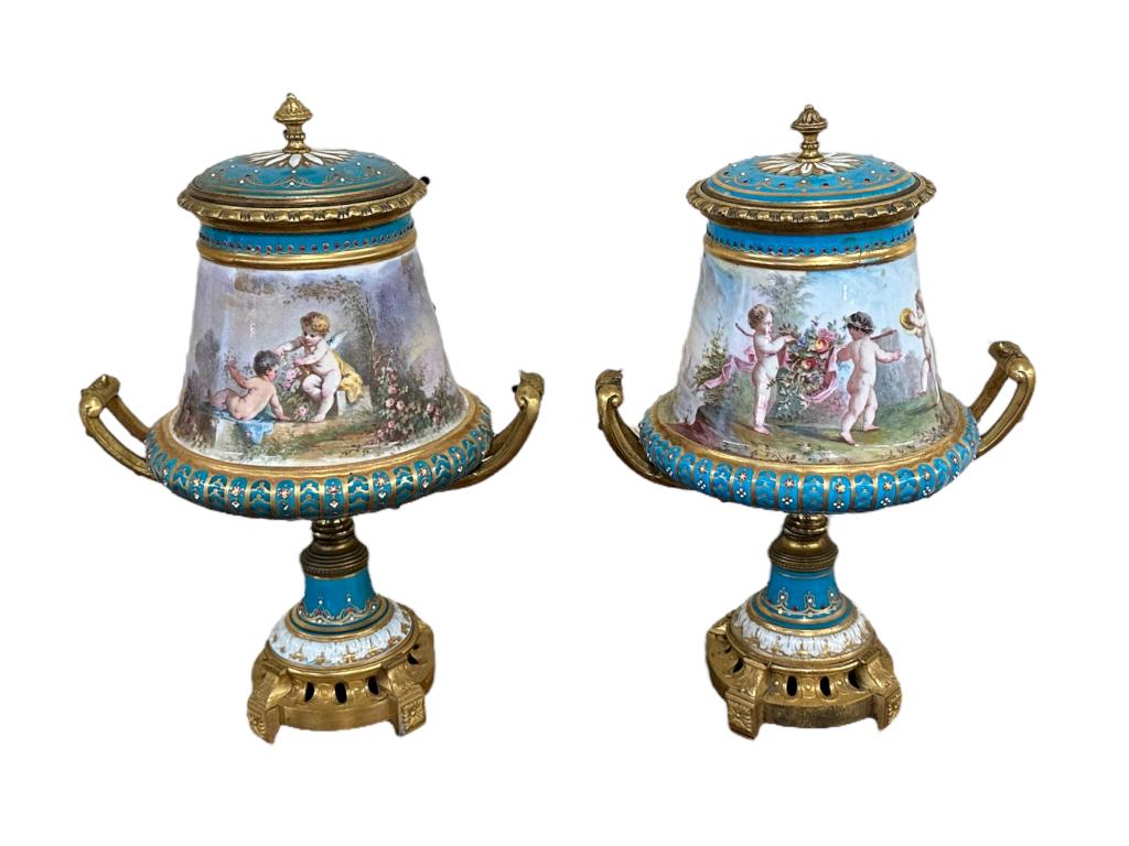 A Pair of Sevres Style Lidded Porcelain Urns (1 of 13)