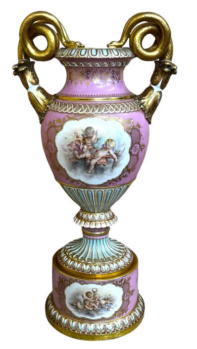 Impressive Dresden German Pink Porcelain Urn (1 of 8)