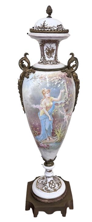 French Sevres Style Porcelain & Ormolu Urn Vase (1 of 9)
