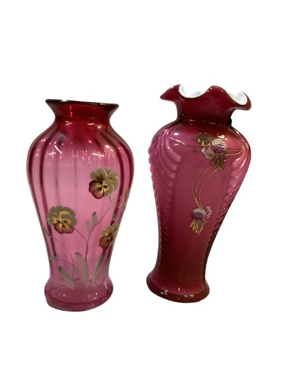 Two Hand Painted Signed Fenton Vases (1 of 6)