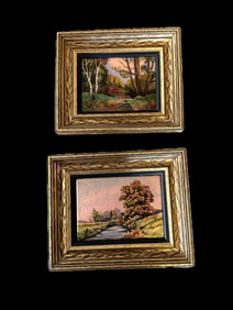 Pair of Signed Camille Faure Enamel on Copper Vases Depicting Iris Pair of Signed Camille Faure Enamel on Copper Vases Depicting Iris