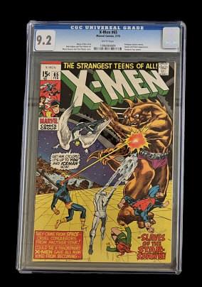 X-Men #65 9.2: White pages Denny O'Neil story Neal Adams & Tom Palmer art Marie Severin and Tom Palmer cover Professor Xavier returns