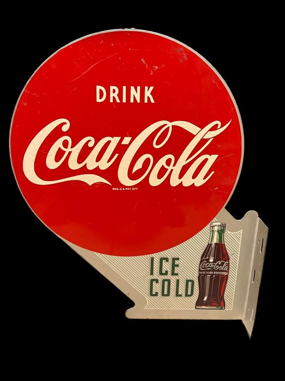 1954 Coca-Cola Die-Cut Metal Flange Sign w Bottle (1 of 6)