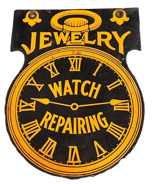 Vintage Double Sided Porcelain Watch Repair Sign (1 of 5)