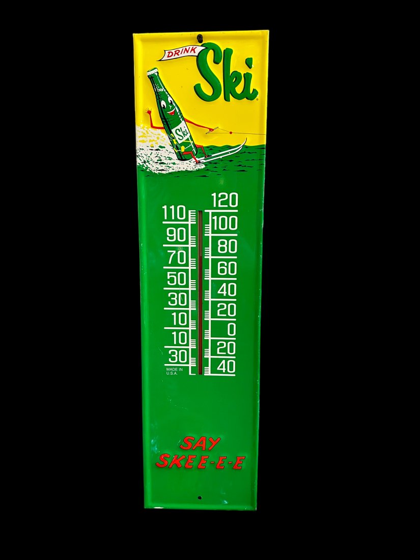Drink Ski Embossed Tin Thermometer Auction