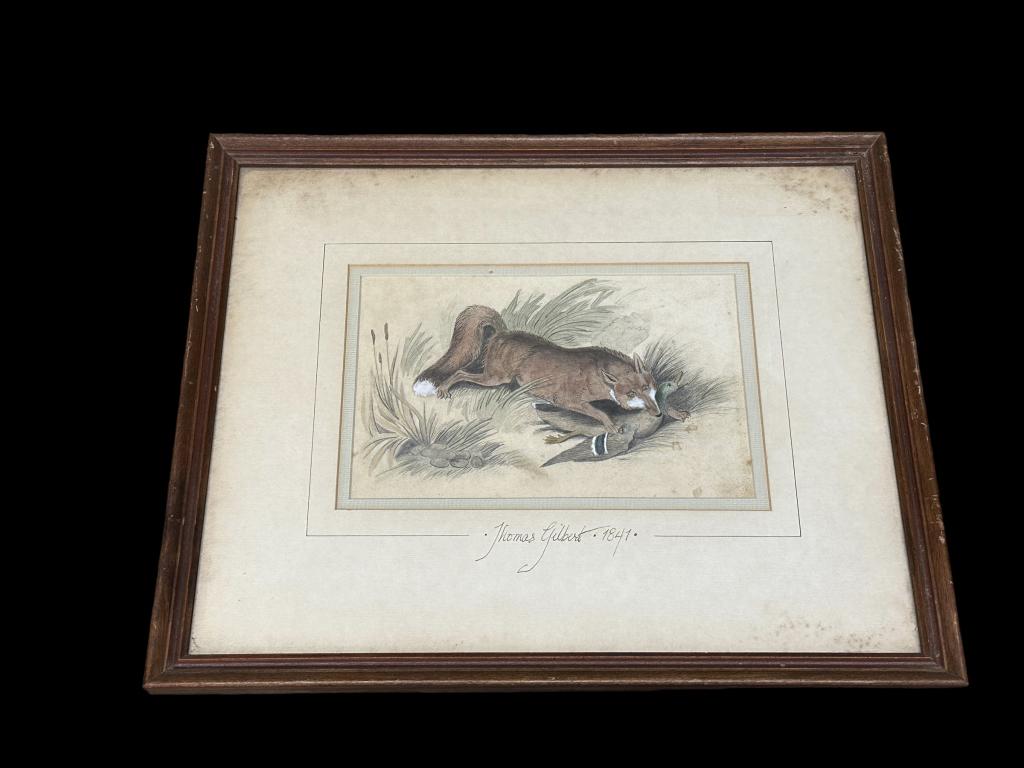 Primitive Watercolor of Fox with Duck (1 of 4)