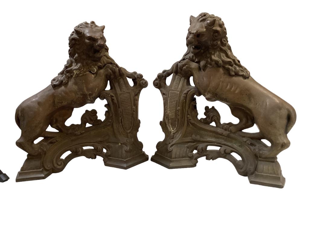 Pair Impressive Lion Form Fireplace Chenets (1 of 5)