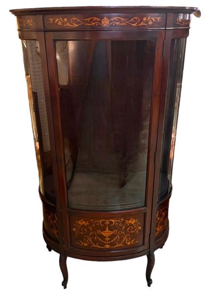 Inlaid Rococo Vitrine: Floral and urn inlay, 64 tall x 36 wide x 18 deep