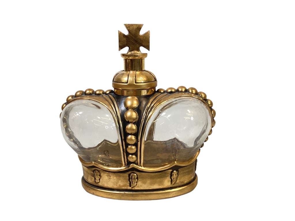 Prince Matchabelli Parfume Factice: 7 x 9 inch crown shaped glass bottle, gilt trims, Cross stopper 13