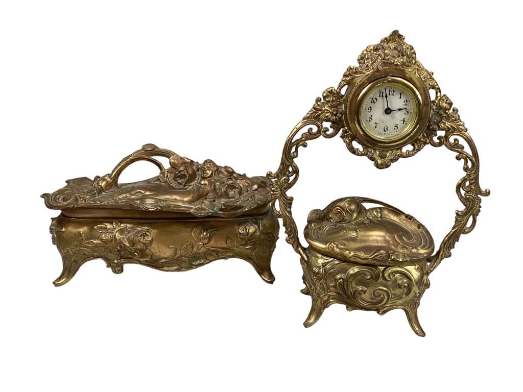 Gilt Jewelry Casket, Clock Casket (1 of 9)