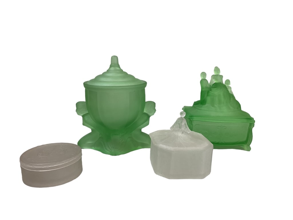 4 Vintage Satin Glass Powder Jars (1 of 6)
