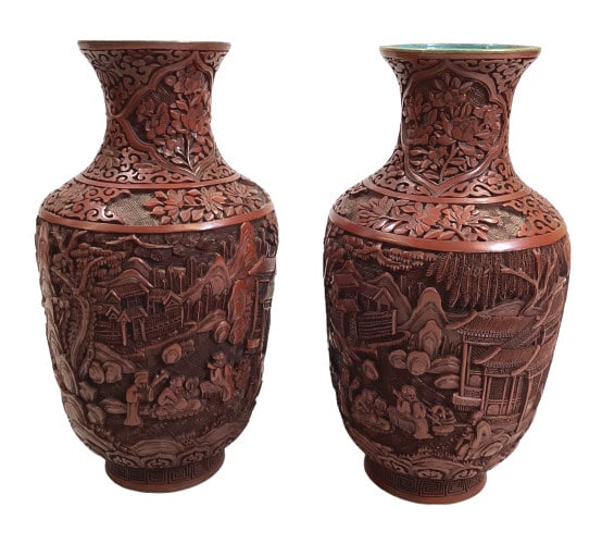 Pair Asian Cinnabar Vases (1 of 4)