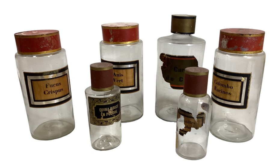 6 Antique Blown Glass Apothecary  Bottles (1 of 4)