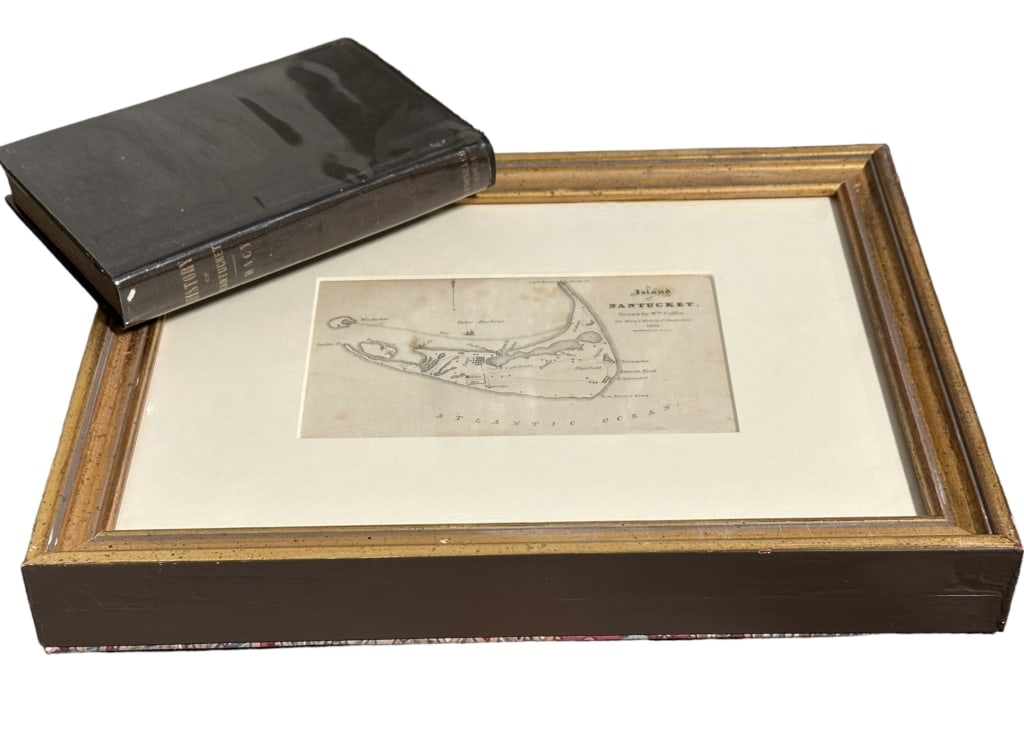The History of Nantucket, Obed Macy, 1835: First edition, published Boston: Hilliard, Gray and Co., 1835..owner tag for Clifford W. Ashley, G. Stancliff in pencil..plastic protector sleeve, leather in fair condition, foxing and spotting to pag