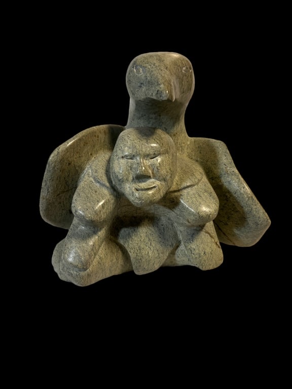 Polished Stone Inuit Carving Man & Penguin (1 of 5)