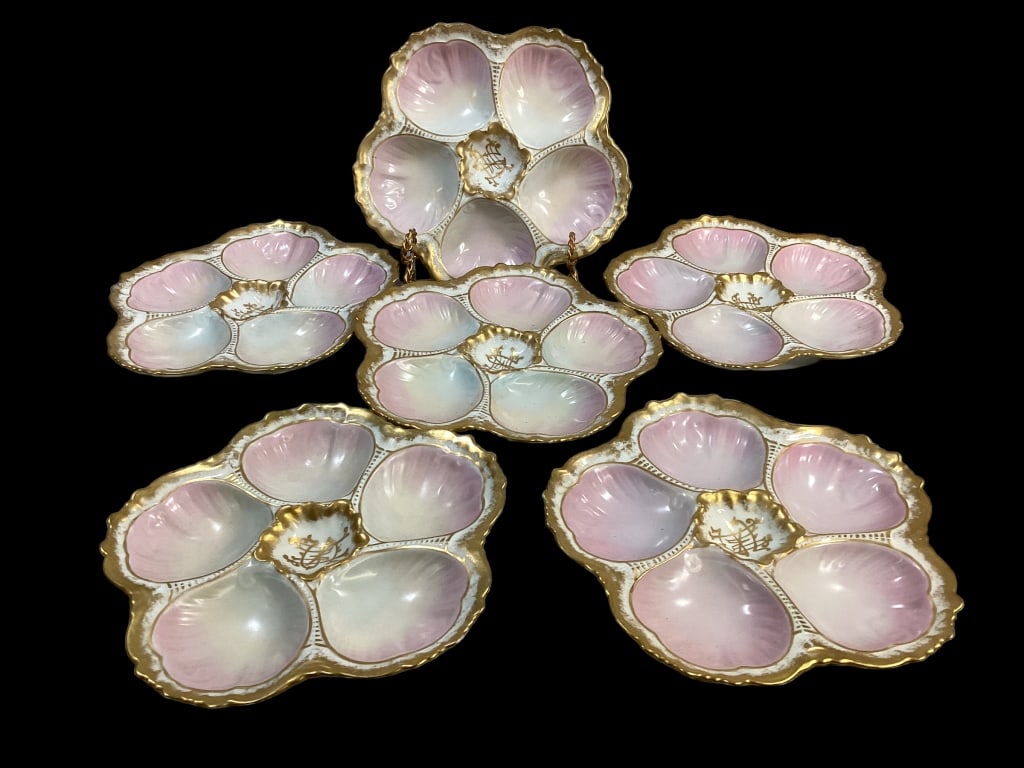Set of 6 French Limoge  Oyster Plates (1 of 4)