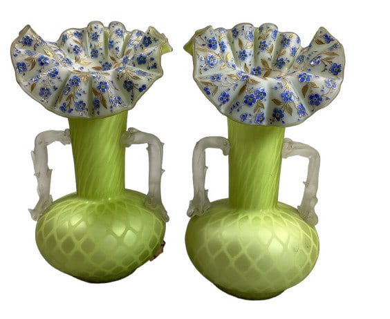 Pair Cased Satin Glass Vases, Mt. Washington Style (1 of 5)