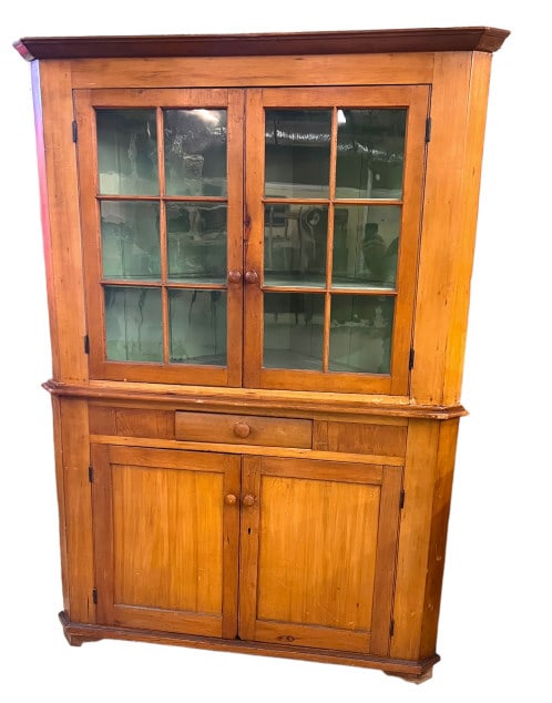 12 Pane White Pine Corner Cabinet (1 of 4)