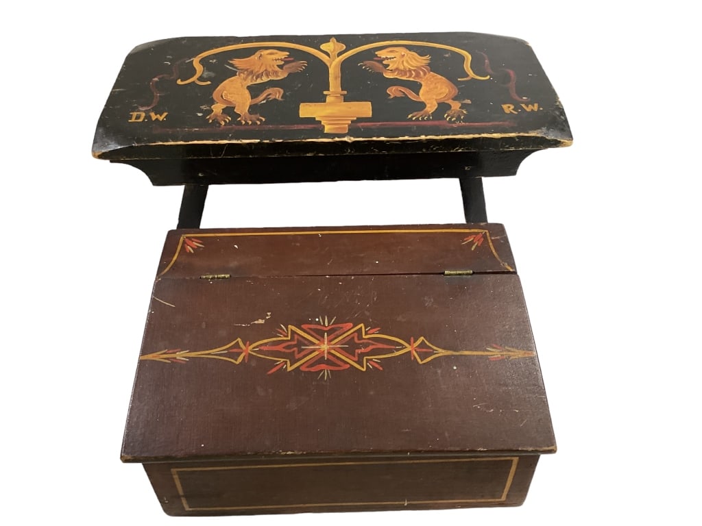 Painted Folk Art Hearth Stool, Candle Box (1 of 6)