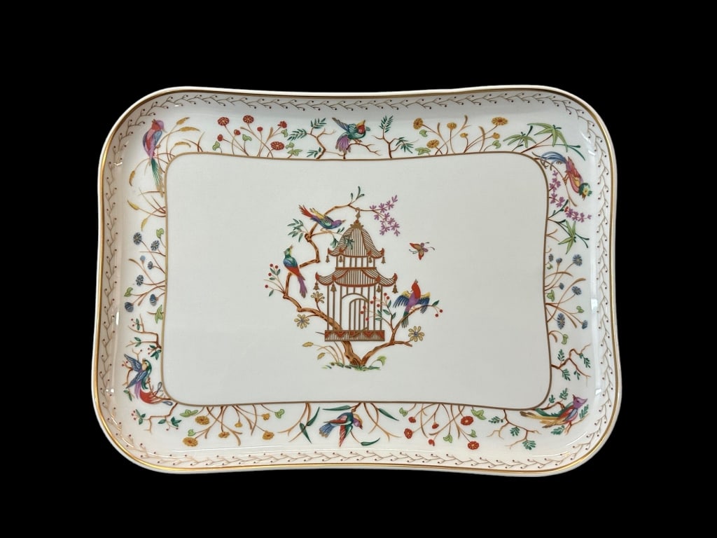 Tiffany & Co. Limoges Audubon Dessert Tray: White ground with multi-color birds perched on branches, gilt accents..Tiffany & Co. Audubon Limoges France marks to underside..good condition, likely unused, underside with scuffs..1H x 12W x 9D Line