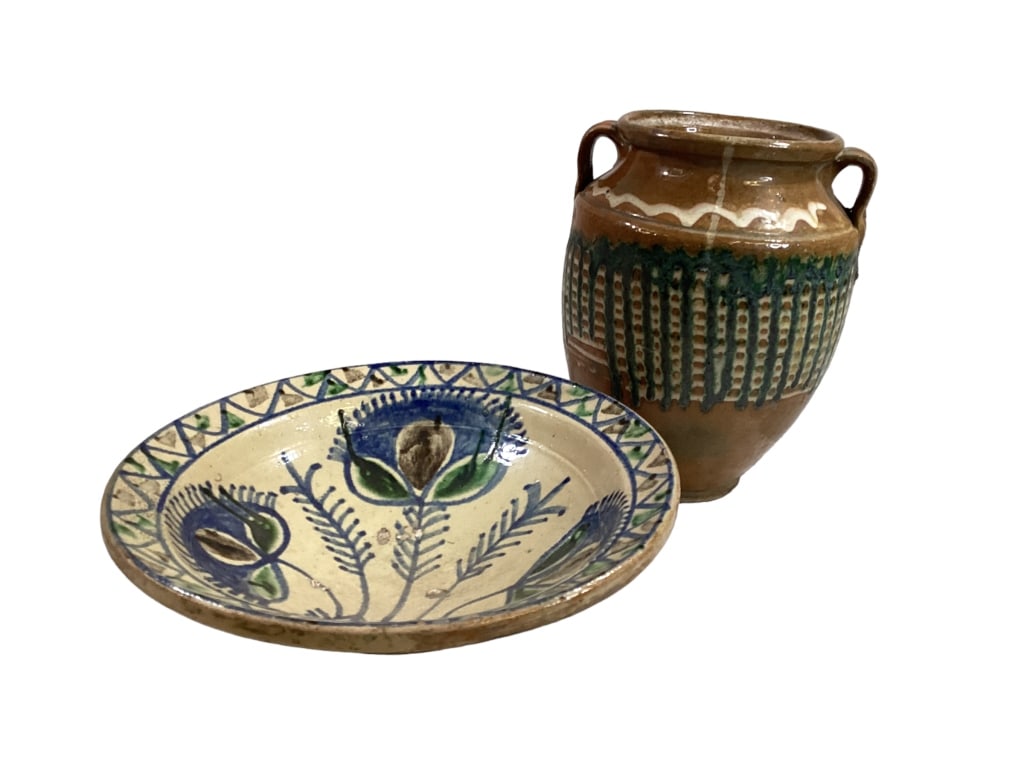 Polychrome Redware Bowl and Vase (1 of 4)