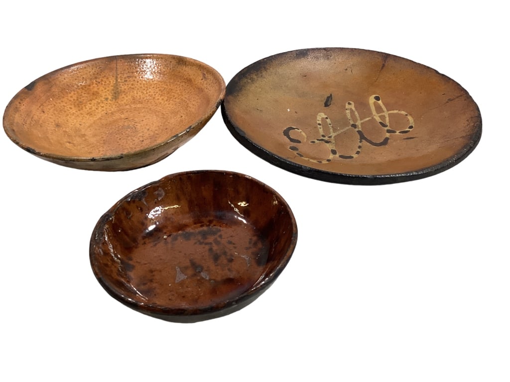 Three Pieces Dutch Redware Pottery (1 of 5)