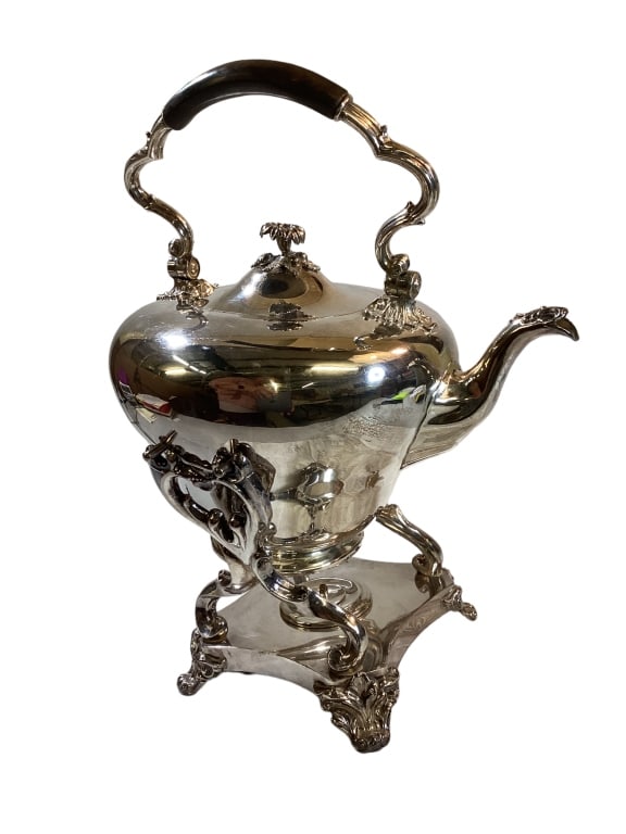 Ornate Silver Plated Teapot on Stand (1 of 5)