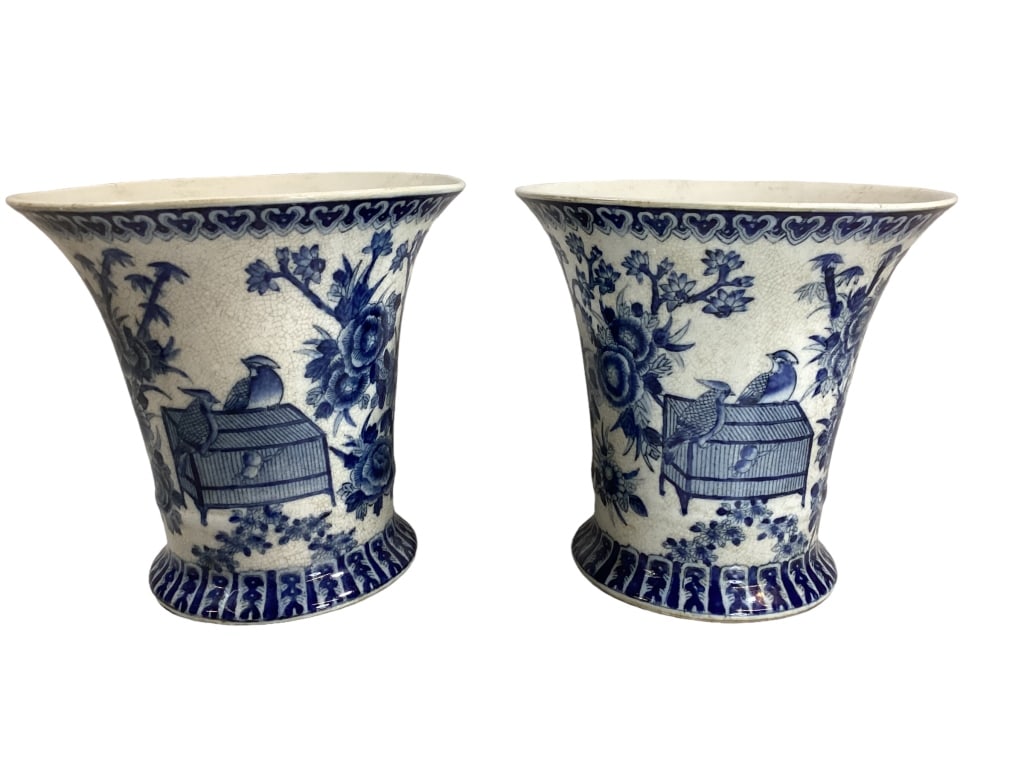Pair Decorative Asian blue and White Planters (1 of 5)