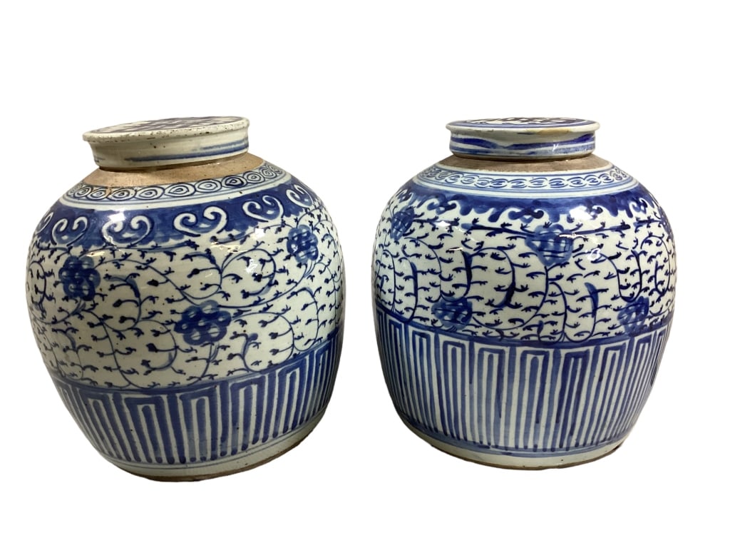 Near Pair Blue and White Export Storage Jars (1 of 3)