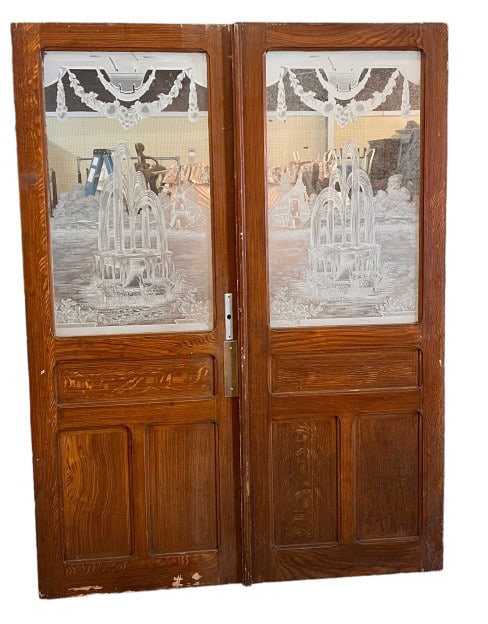 Pair Antique Etched Glass Doors (1 of 4)