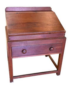 Pine School Masters Desk: Mid 19th C, New England, dovetailed case and drawers, lis has been repaired , 38 tall x 30.5 wide x 24 deep