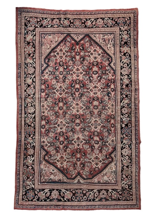Semi Antique Ferehan Style Area Rug: 129 x 74 inches, fading/discoloration, threadbare, slight variations in width and depth Line Item # 11