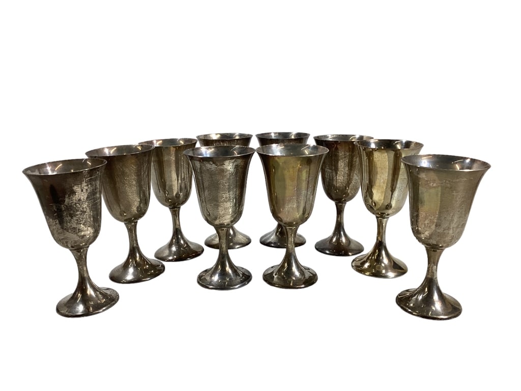 Ten Sterling Silver Footed Goblets (1 of 4)