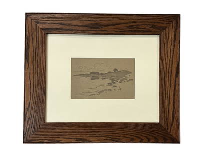 Marsh Scene, Arthur Wesley Dow: American, 1857-1922..metal relief print on fibrous paper, Ipswich series, c. 1902, no visible signature, sight 5 x 7.5 in..toning, not examined out of frame..glazed in oak frame, Steven Thomas Inc. la