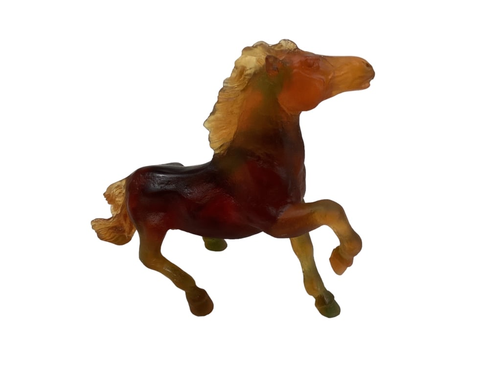 Daum Pate de Verre Wild Stallion: Deep rich color, signed Daum France on body..7 x 6.5 inches