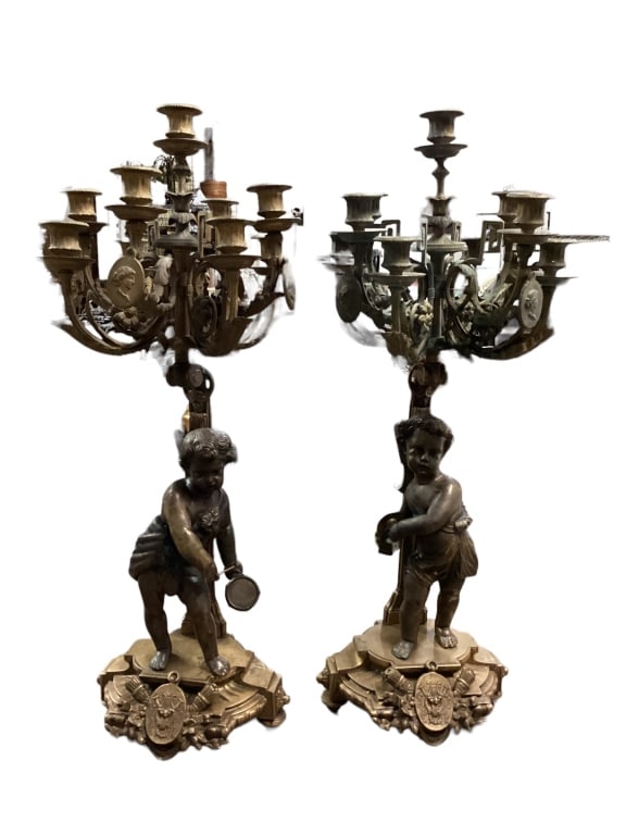 Pair Tall Classical Bronze Candleabra (1 of 5)
