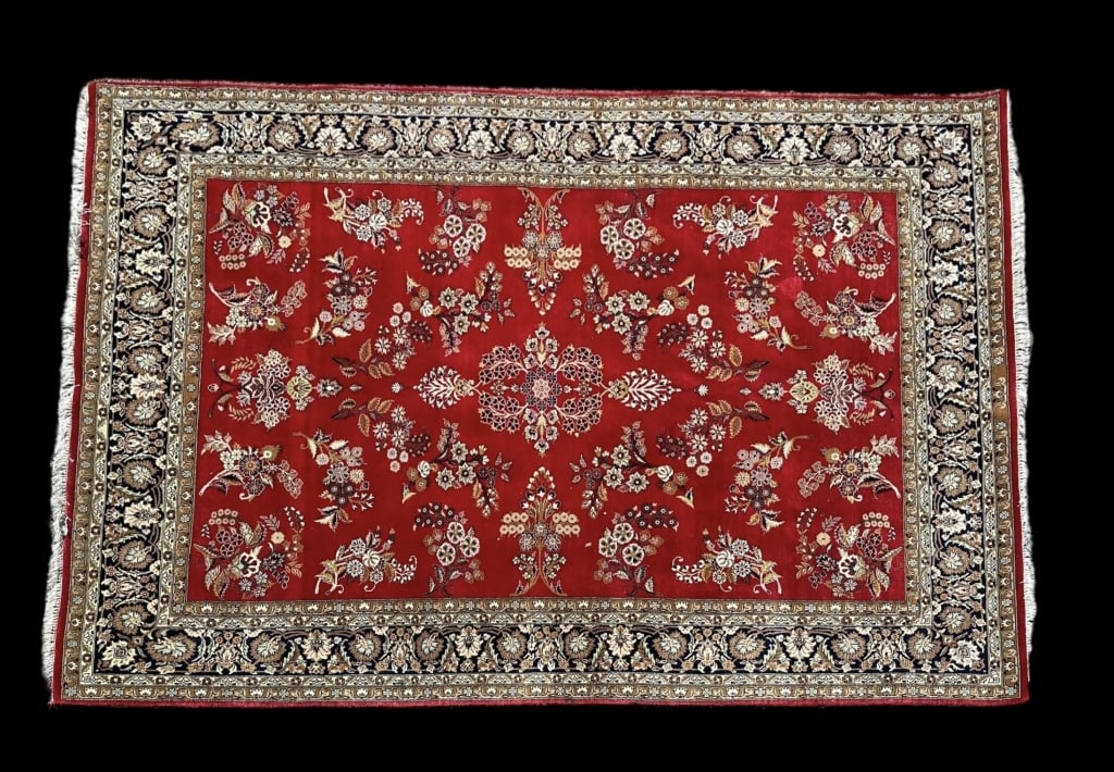Tabriz Style Area Rug: Nice colors, good condition overall, light surface debris, circa 2000..112 x 73 inches Line Item # 02-0372
