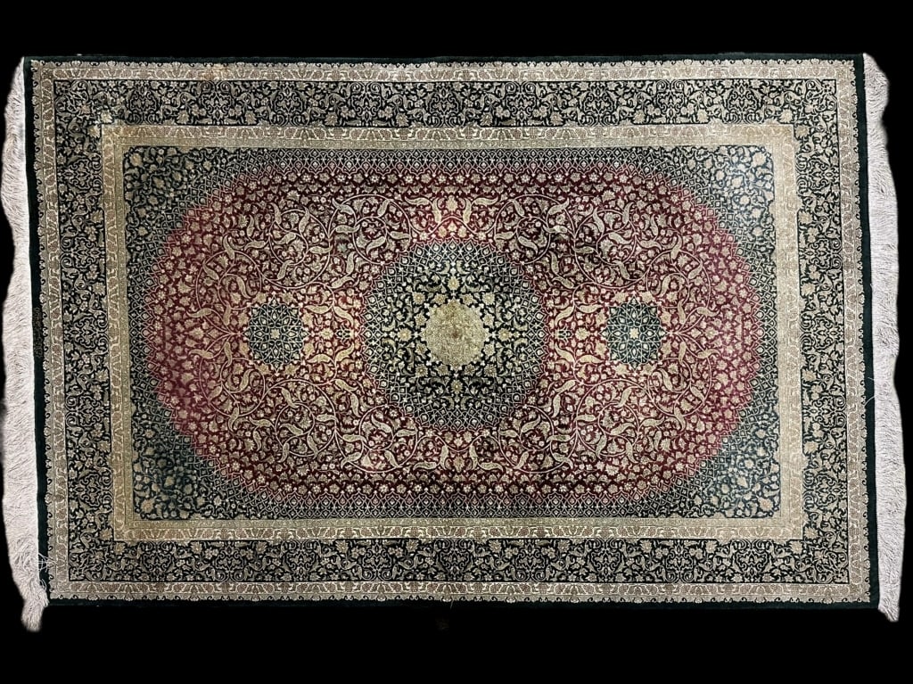 Signed Silk Qum Throw Rug (1 of 7)