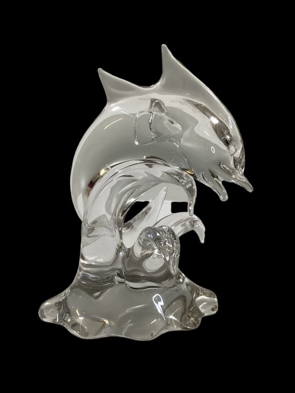 Murano Crystal Dolphin: Artist Zanetti, 12 x 9 inch sculpture, signed at base, dated Line Item # 32